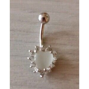 Surgical Steel Silver Crystal Heart Belly Ring 16 Gauge Boho Women's Jewelry NIP